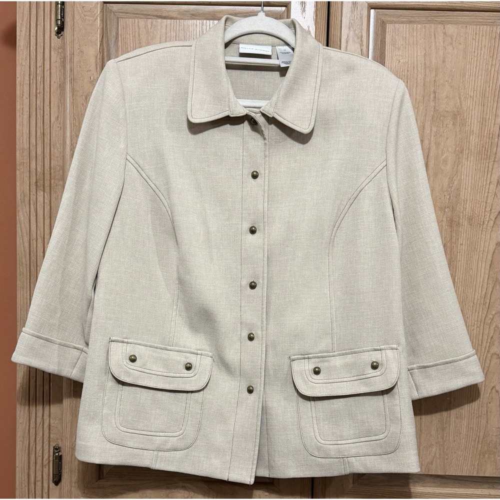 ALFRED DUNNER Women's Blazer Jacket Beige 3/4‎ Sleeve Textured Tailored Size 12
